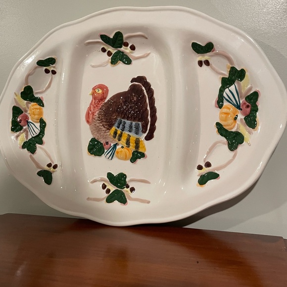 World Bazaar Set Vintage Late 20th Thanksgiving Turkey Platter & Serving Tray - Picture 8 of 11